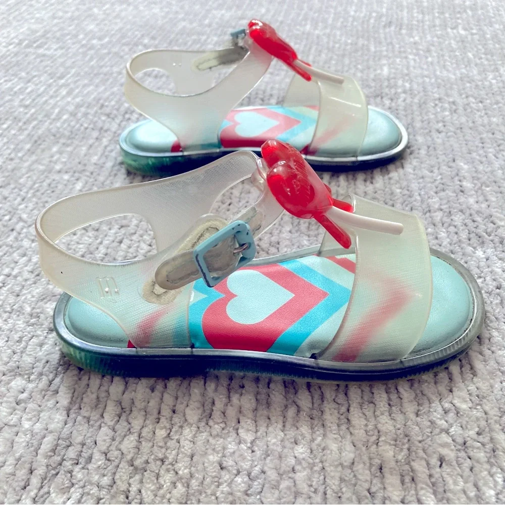 Mini Melissa Size 8 USA Heart‎ Lollipop Jelly Sandals Clear Red Blue